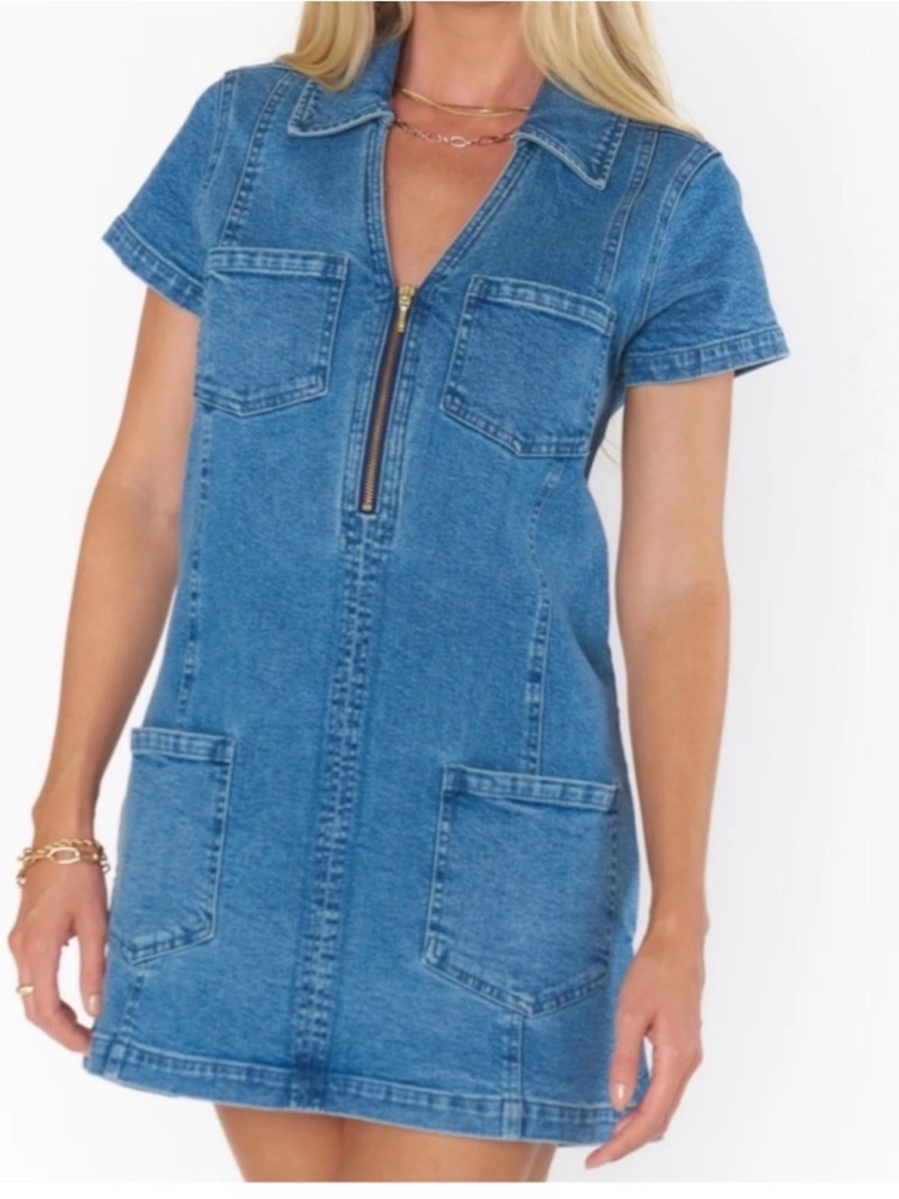 Show Me Your MuMu Denim Zip-Front Shift Dress